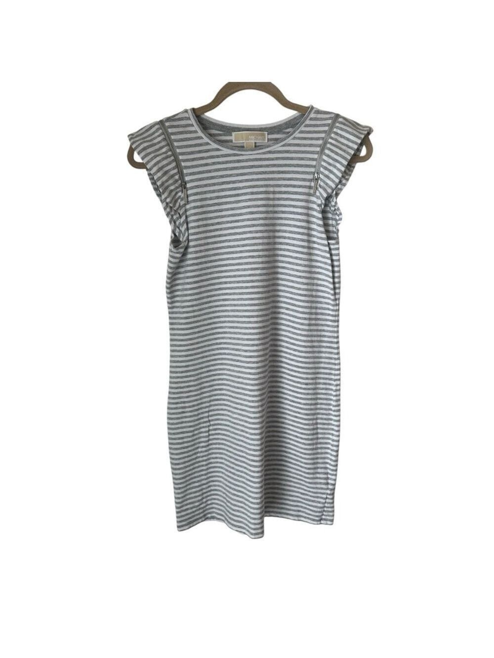 MICHAEL Michael Kors Cap Sleeve Gray And White Striped Dress With Zipper XS